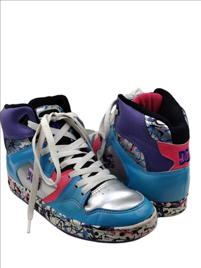 DC Multicolored Paint Splatter Leather Upper Lace Up High Top Skate Sneaker Shoe